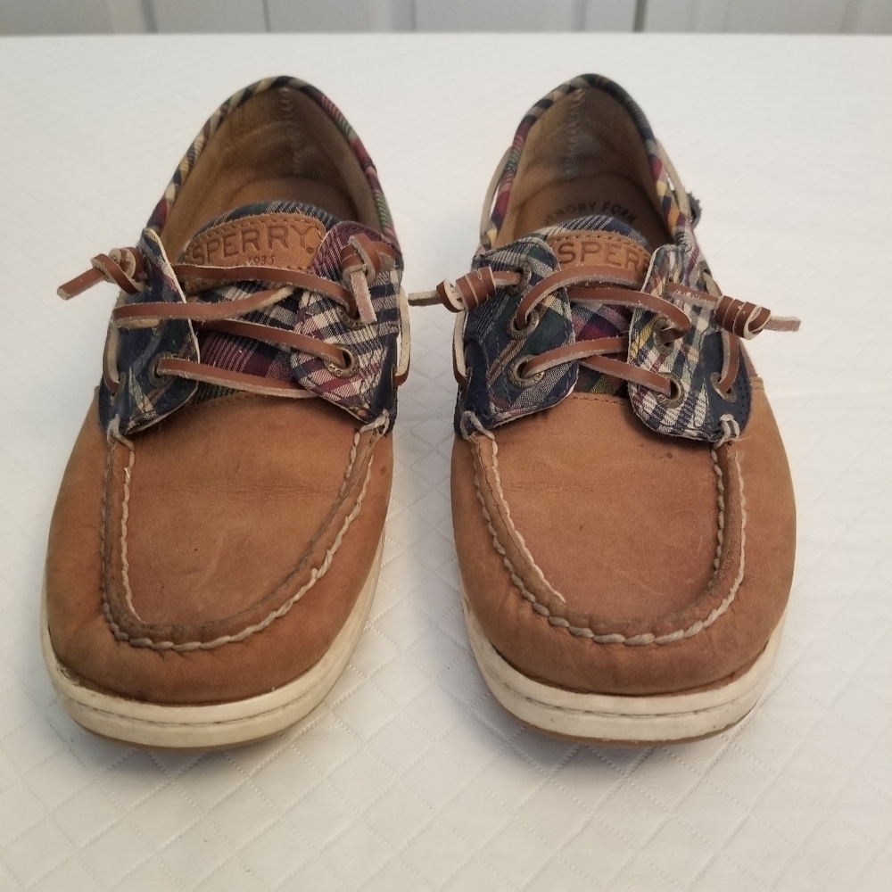 Sperry Top Sider Womens Size 6 STS85547 Tan/Plaid Leather/ Fabric